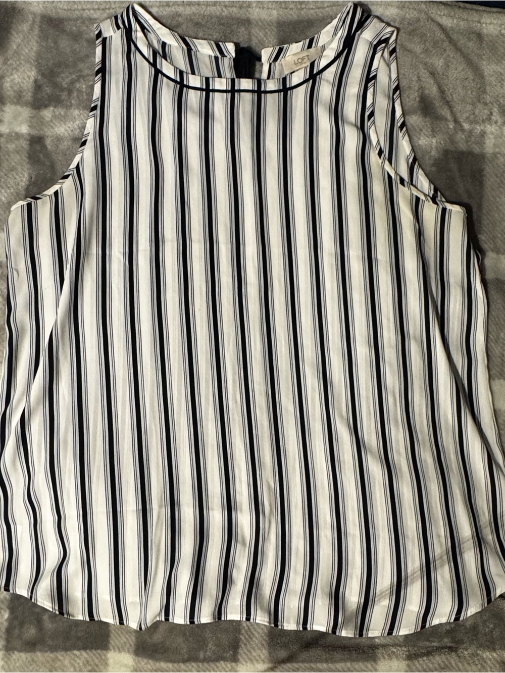 LOFT Navy and White Vertical Stripe Sleeveless Blouse